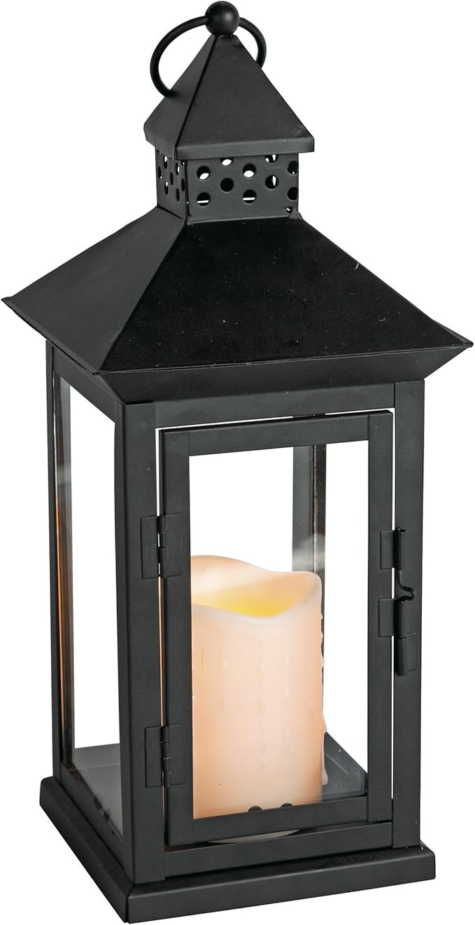 Everlasting Glow Indoor/Outdoor 6" x 14" Lantern And LED Candle, Timer, Bisque | Amazon (US)