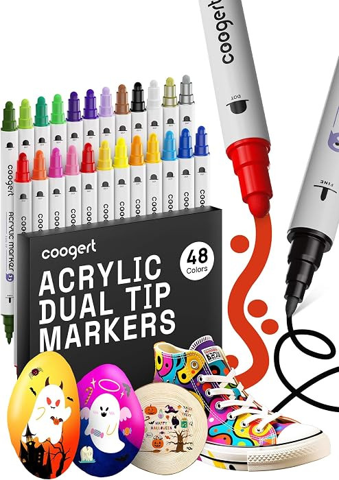 Coogert 48 Colors Dual Tip Acrylic Paint Markers,Fine Tip and Dot Tip Acrylic Paint Pens For Rock... | Amazon (US)