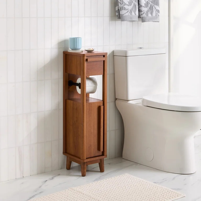 Better Homes & Gardens Greyson Slim Storage Cabinet with Toilet Paper Holder, Walnut Finish | Walmart (US)
