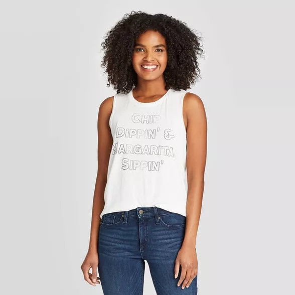 Women's Chip Dippin & Margarita Sippin Graphic Tank Top - Ivory | Target