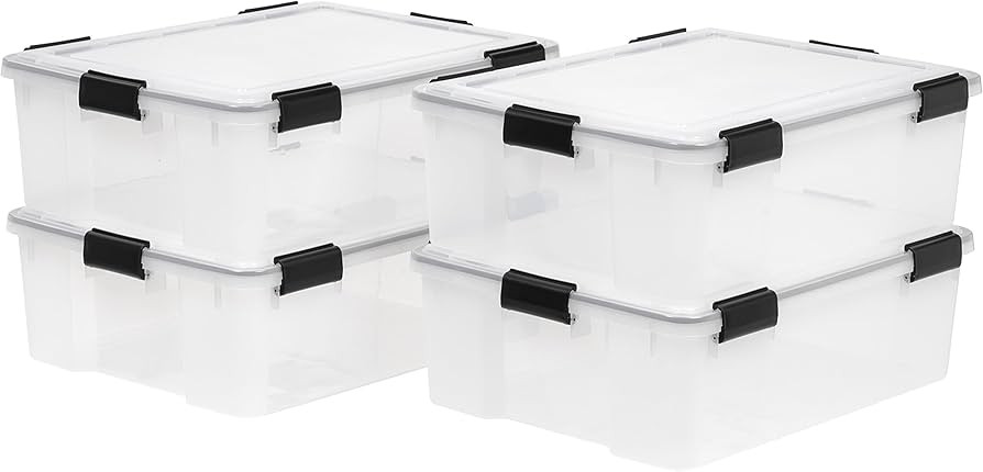 IRIS USA 4-Pack 41 Qt Storage Bins with Gasket Lids, Clear/Black | Amazon (US)