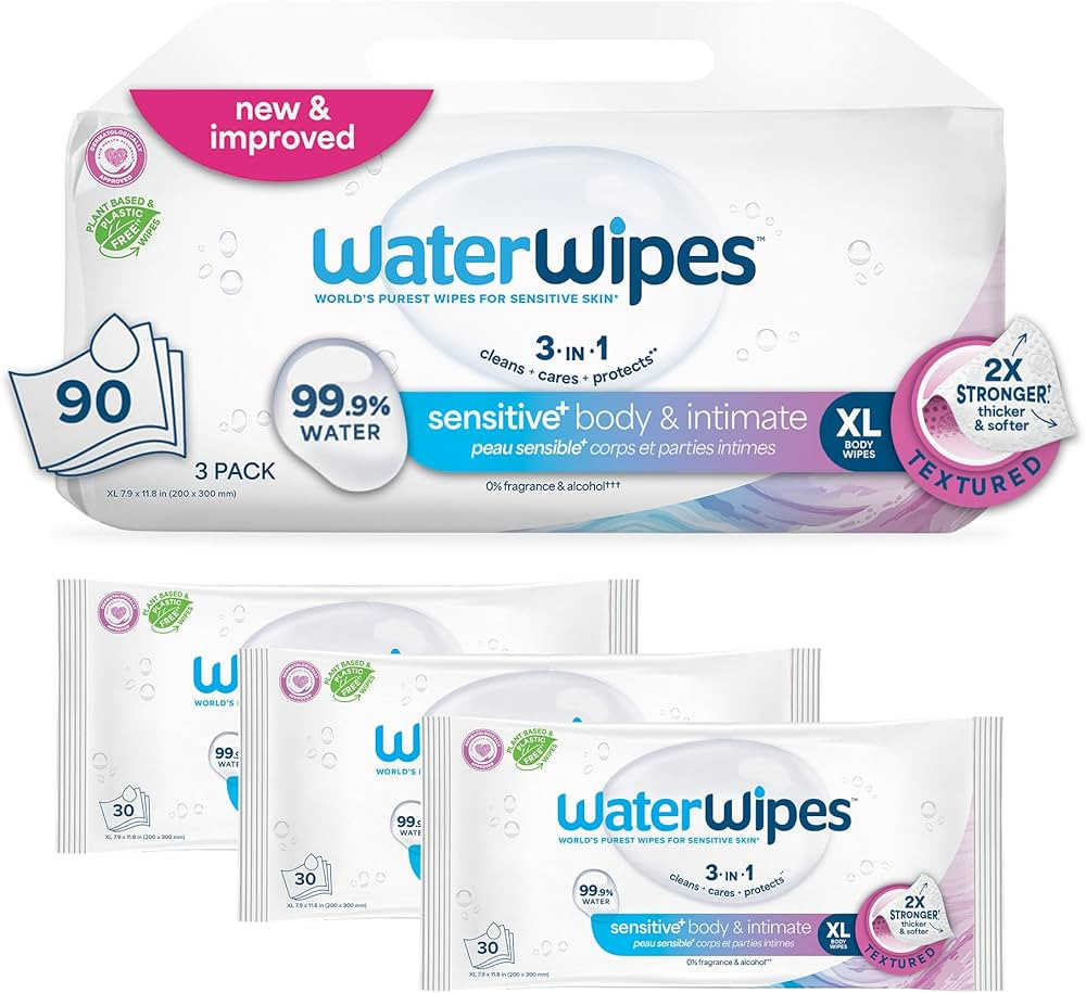 WaterWipes Sensitive+ Body & Intimate Wipes, 3-In-1 Cleans, Cares, Protects, 99.9% Water, Unscent... | Amazon (US)
