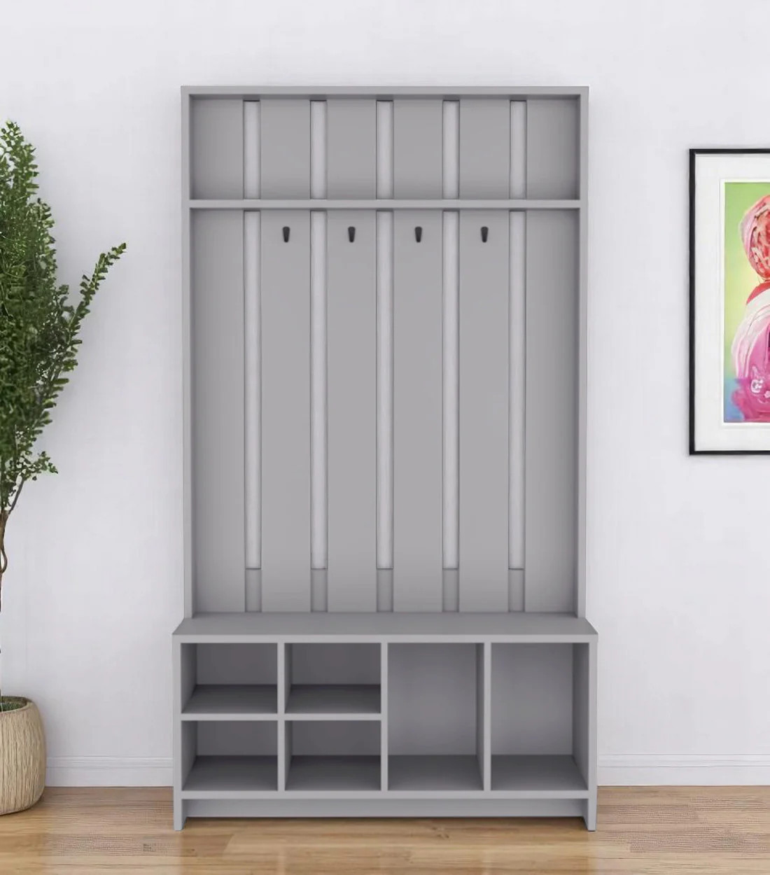 68" Gray Wood Four Hook Coat And Shoe Rack | Shop Simon