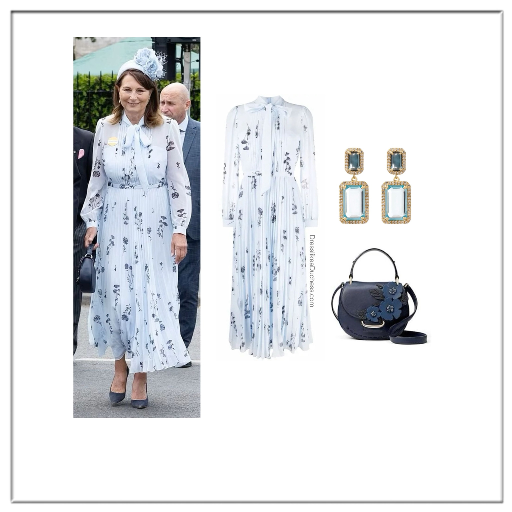 Carole Middleton self portrait dress royal ascot 2024 
Kate spade bag and Emily Mortimer earrings 