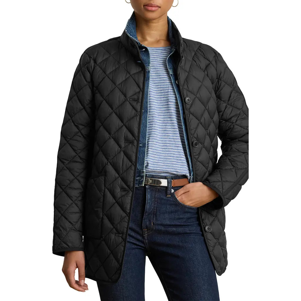 Lauren Ralph Lauren Diamond Quilted Puffer Jacket in Black at Nordstrom, Size Large | Nordstrom