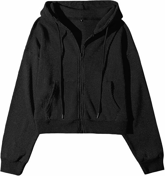 Yimoon Cropped Hoodie Women Zip Up Crop Hoodie Waffle Knit Sweatshirt Jackets | Amazon (US)