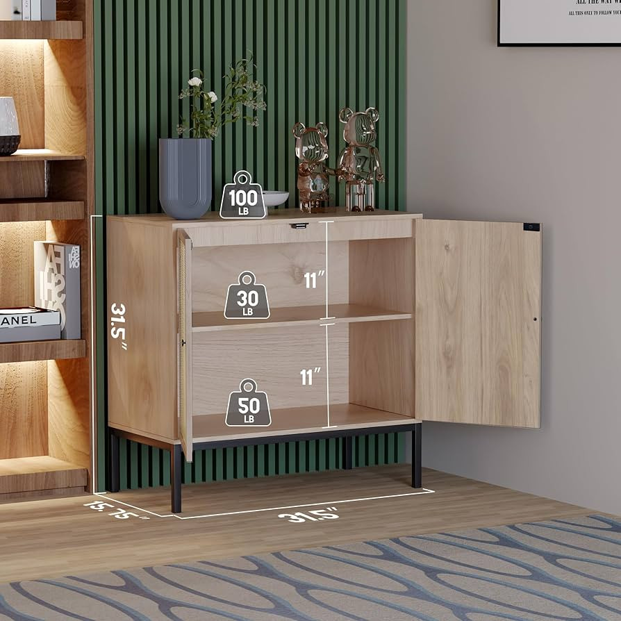 Yechen Set of 2 Sideboard Storage Cabinet with Handmade Natural Rattan Doors, Accent Cabinet Ratt... | Amazon (US)