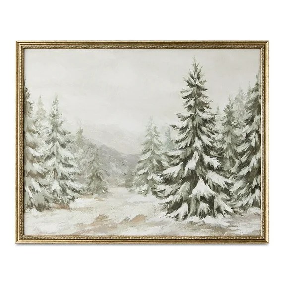 Snowy Evergreens Framed Transitional Christmas Wall Art, Green and White, 16" x 20", by My Texas ... | Walmart (US)