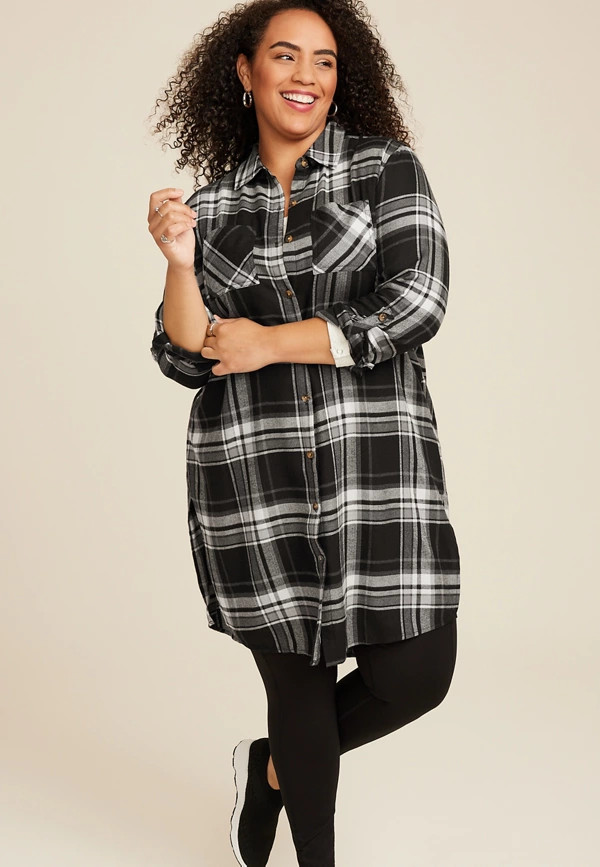 Plus Size Plaid Button Down Duster Shirt | Maurices