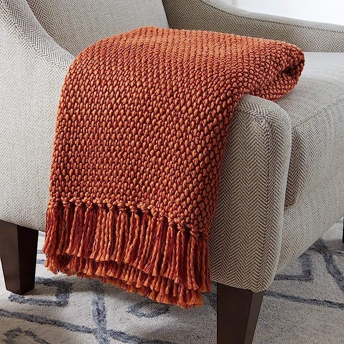 Amazon Brand – Stone & Beam Modern Woven Farmhouse Throw Blanket, Soft and Cozy, 50" x 60", Ora... | Amazon (US)
