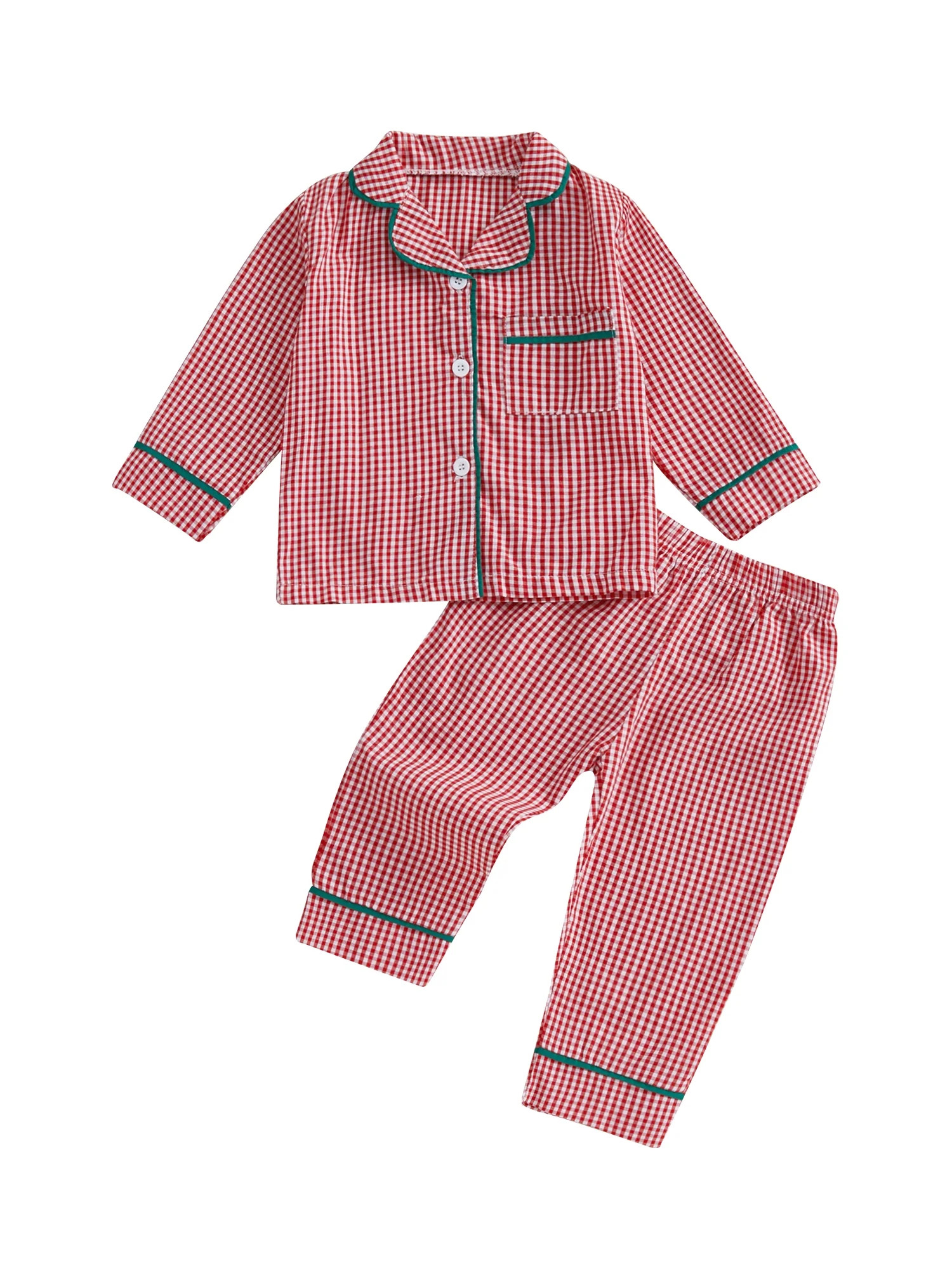 ZINTAOZT Baby Boy Girl Christmas Plaid Pajamas Set Long Sleeve Button Down Shirt + Pants Toddler ... | Walmart (US)