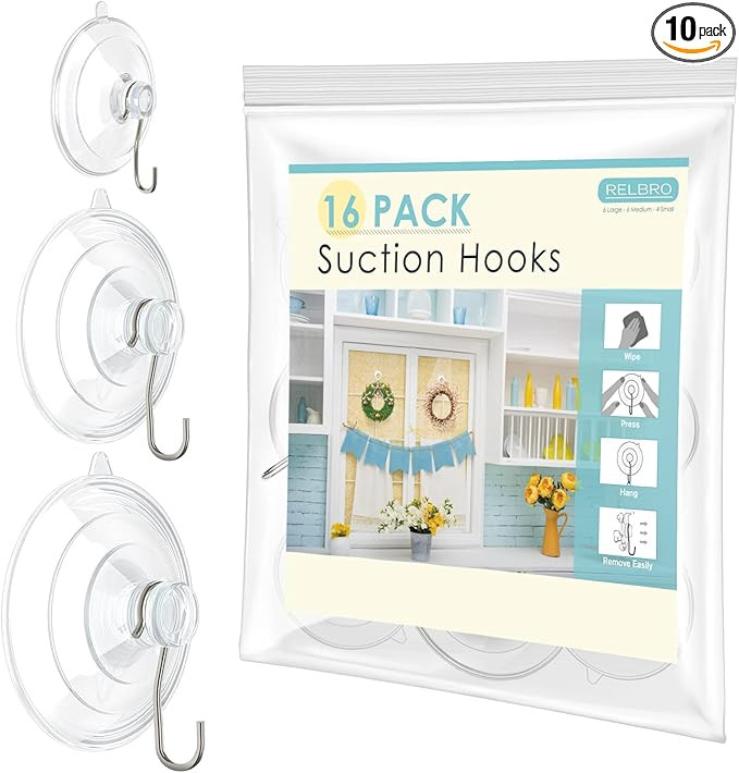 RELBRO Suction Cup Hooks, Window Suction Cups with Metal Hooks, Removable and Reusable, Combo Set... | Amazon (US)