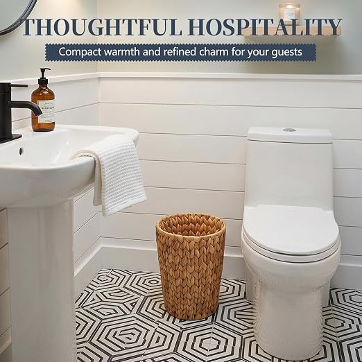 Coeusy Wicker Trash Can,Small Bathroom Trash Can,Water Hyacinth Wicker Waste Basket for Bathroom,... | Amazon (US)
