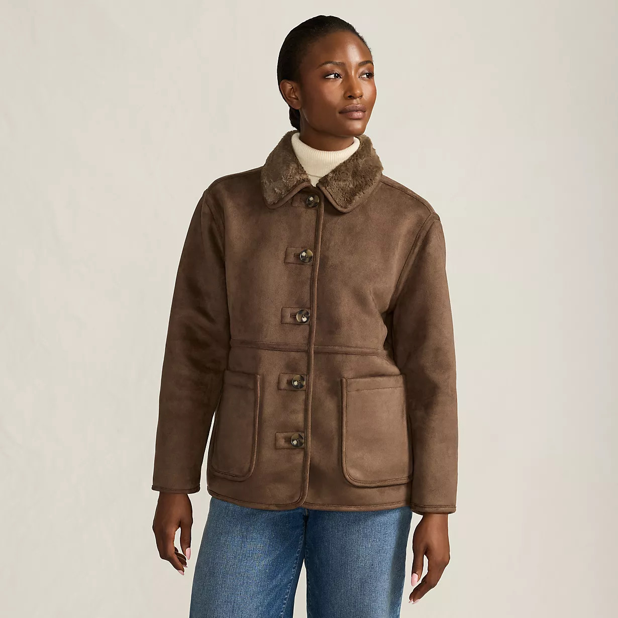 Women's Reversible Shearling Fleece Button Front Coat | Lands' End (US)