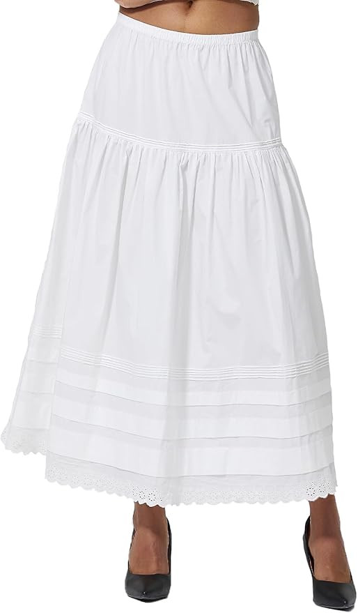 100% Cotton Women White Maxi Skirt Elastic Waist Peasant A Line Flowy Swing Lace Skirt Dress No L... | Amazon (US)