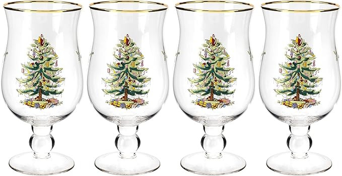 Spode Christmas Tree 17.5oz Tulip Glasses, Set of 4 - Gold-Rimmed Whimsical Holiday Glasses for S... | Amazon (US)