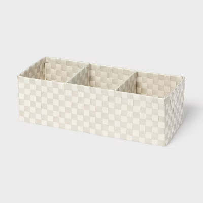 Woven Plastic 3 Compartment Bin Tan/White Checkered - Brightroom™ | Target