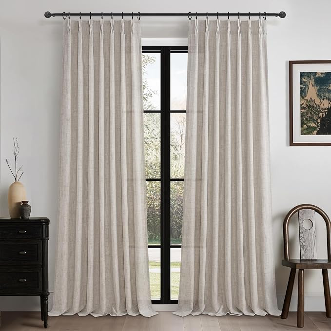 Taupe Pinch Pleated Thick Linen Curtains 90 Inches Long for Living Room, Spring Summer Sheer Grey... | Amazon (US)