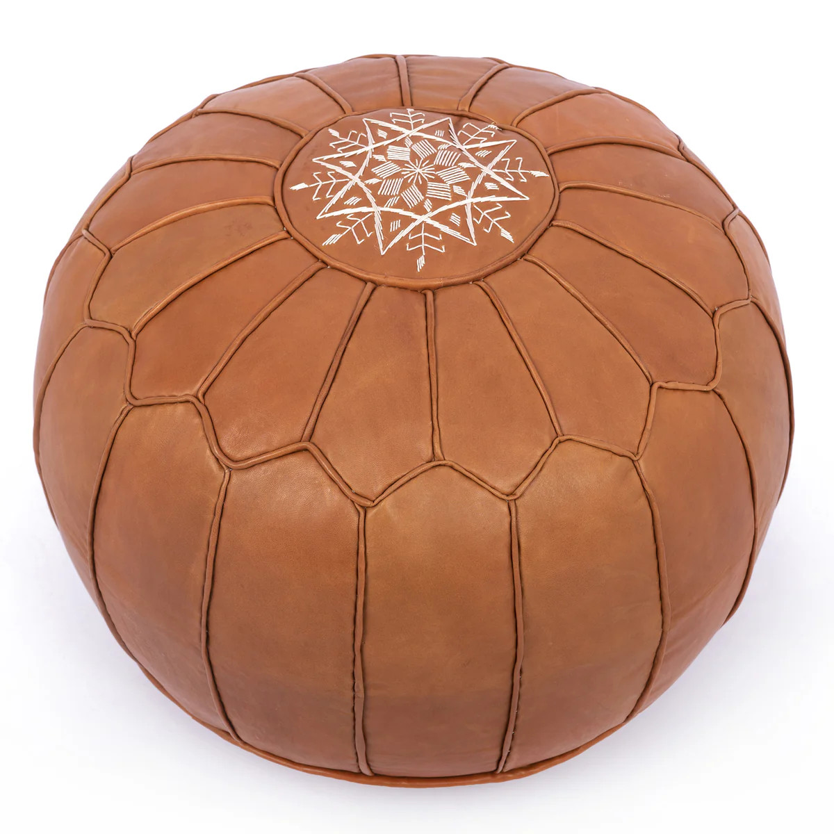 Moroccan Ottoman Leather Pouf - Boho Decor For Gift & Wedding - Cover ONLY (S Tan) | OXYLION