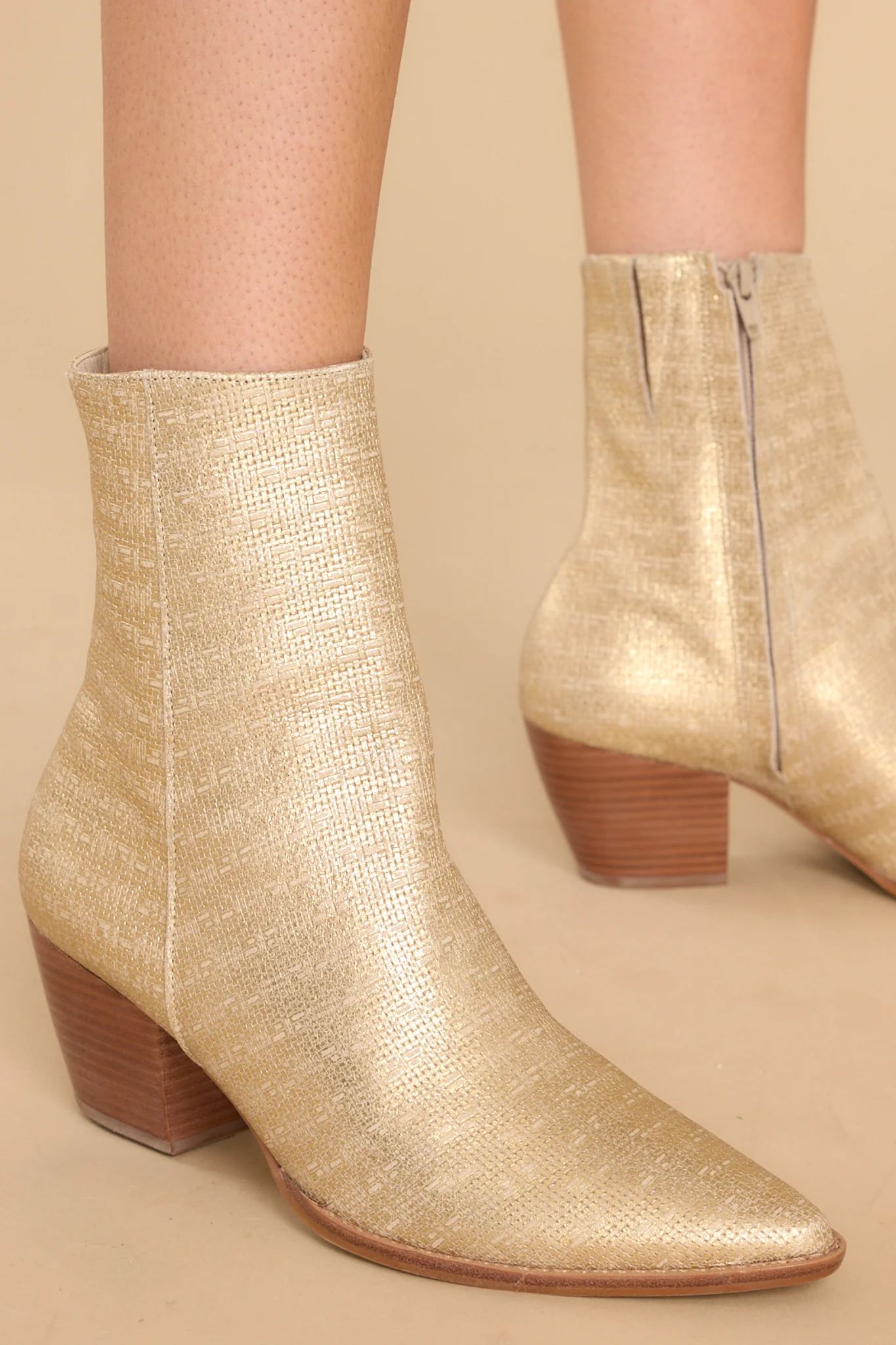 Caty Gold Weave Ankle Boots | Red Dress 