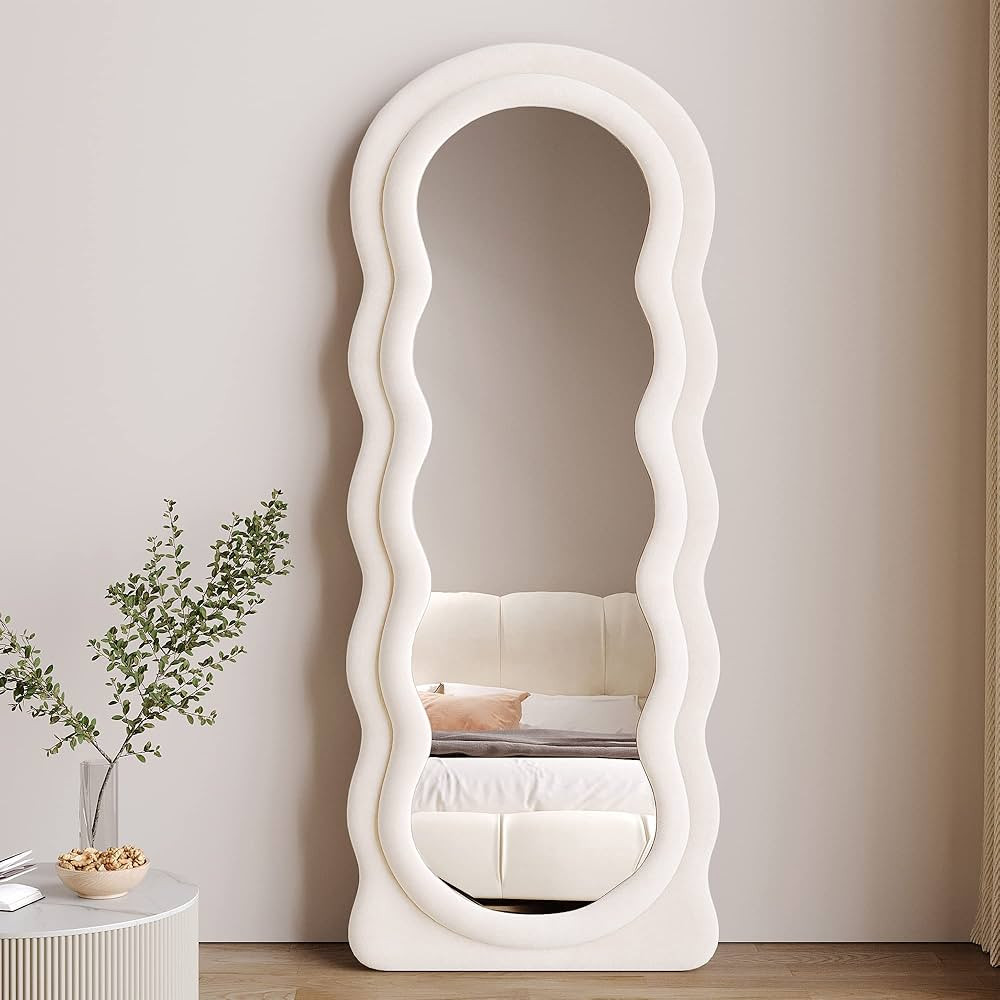 Honyee Full Length Mirror, 63" x 24" Floor Mirror with Stand, Flannel Wrapped Wooden Frame Wall M... | Amazon (US)