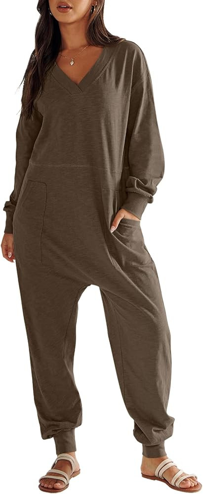 ANRABESS Jumpsuits for Women 2024 Fall Long Sleeve Casual Loose Fit Romper Lounge One Piece Pajam... | Amazon (US)