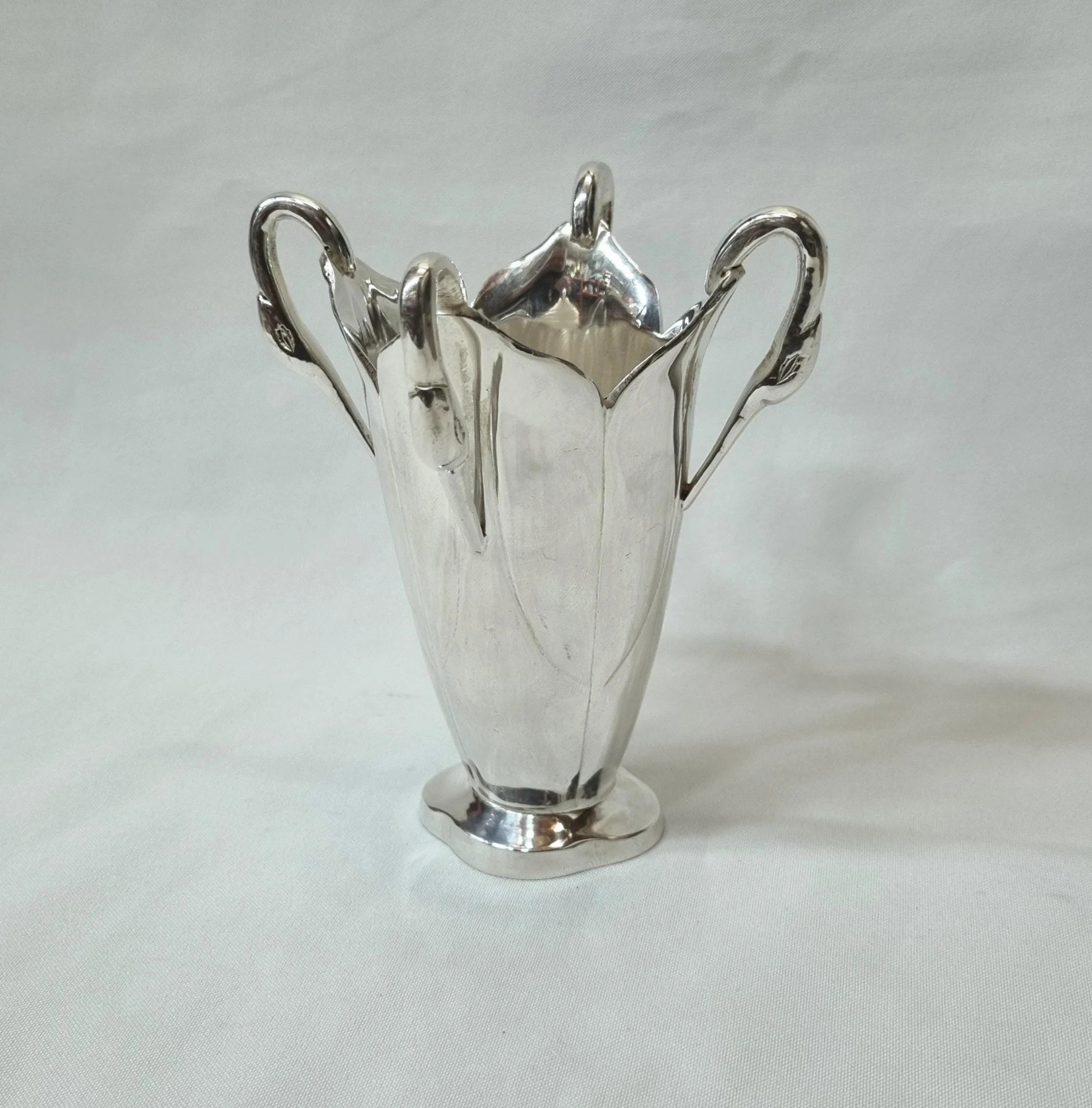 Unusual vintage Art Nouveau style silver plated vase with four alternating swan neck handles & st... | Etsy (US)