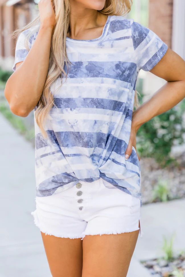 Catching Daydreams Tie Dye Striped Blouse Navy FINAL SALE | The Pink Lily Boutique