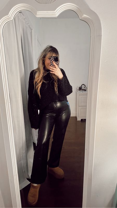 Cozy cropped sweater and leather pants outfits - winter outfits - all black outfits - monochromatic outfit 

#LTKunder100 #LTKSeasonal #LTKwedding