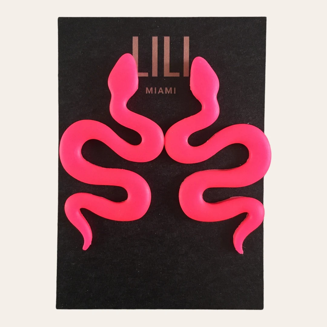 Neon Pink Snake Earrings, Handmade Polymer Clay Statement Earrings, Snake Jewelry, Neon Clay Earr... | Etsy (US)