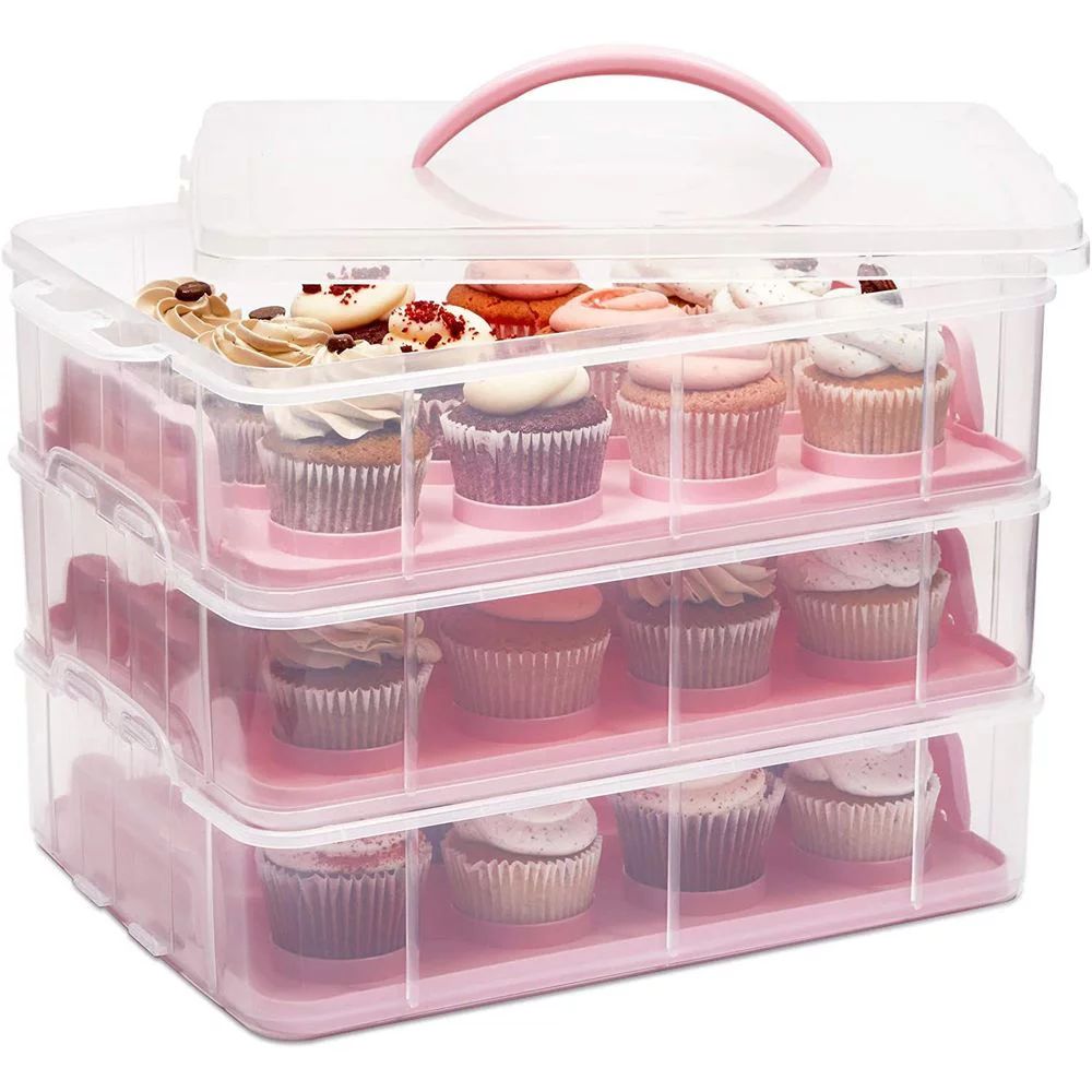 3 Tier Cupcake Carrier Storage Container with Lid and Handle for Transport, Holds 36 Cupcakes, 13... | Walmart (US)