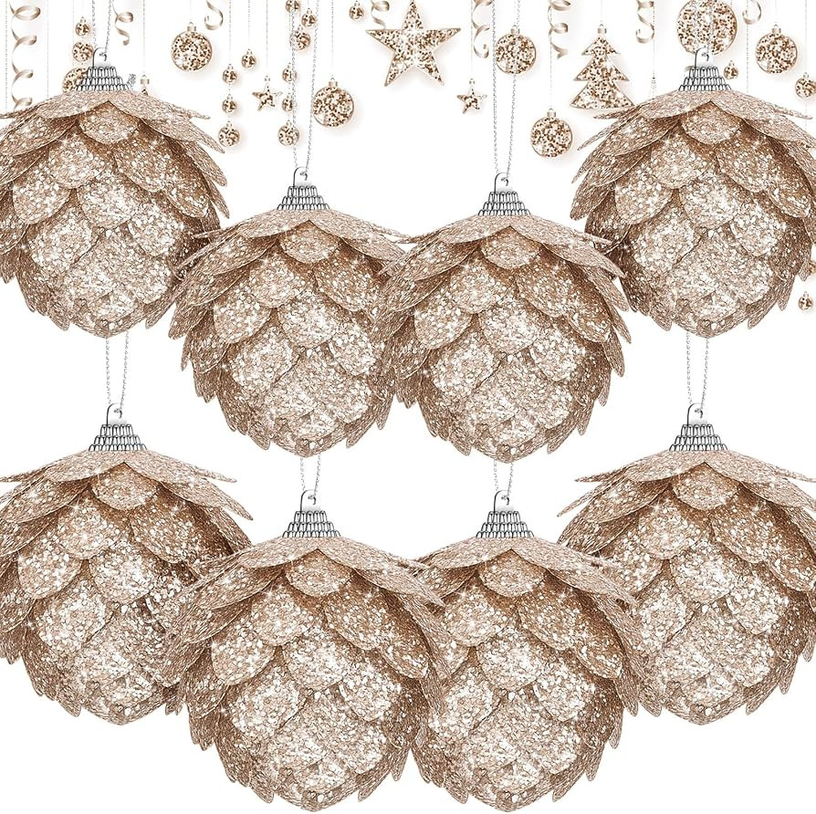 Sratte 8 Pcs Christmas Ball Ornaments Artificial Pinecone Hanging Ornaments Glitter Faux Christma... | Amazon (US)