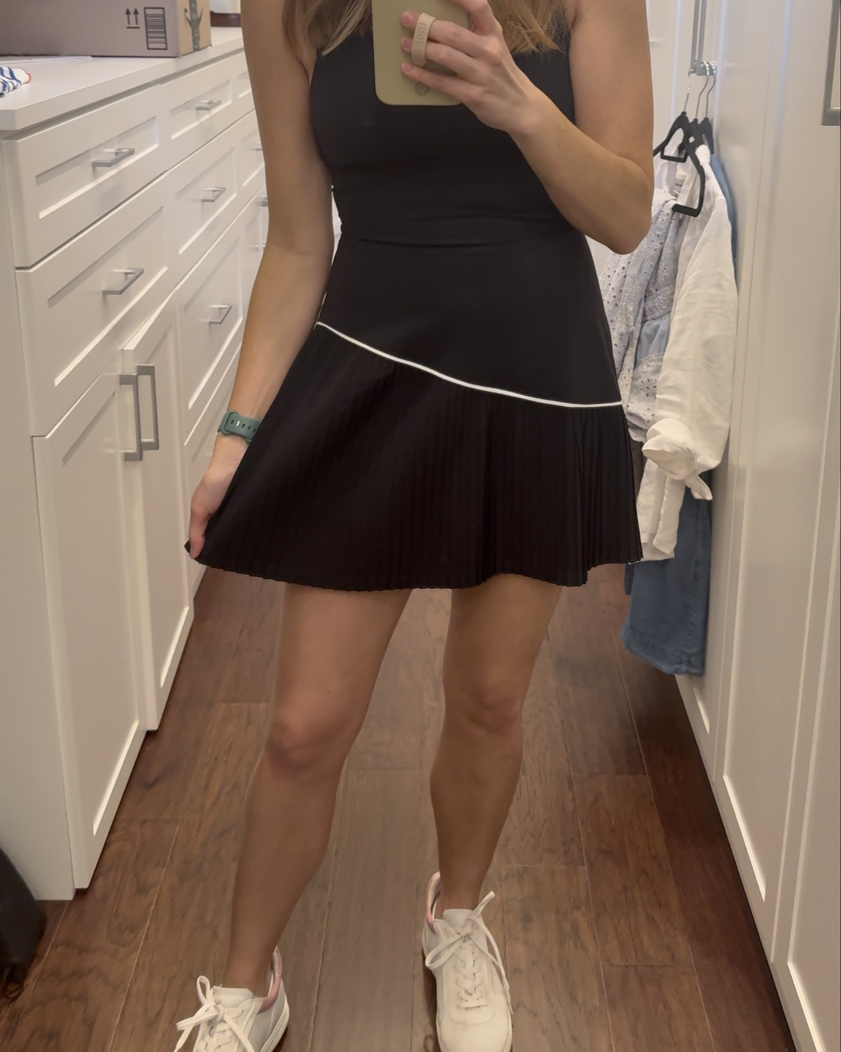 A darling tennis dress from Target! Brand is Joy Lab. Attached shorts with two side pockets. Love the cut - very flattering. I sized down and like the fit.

Well stocked. Also comes in teal and tan.