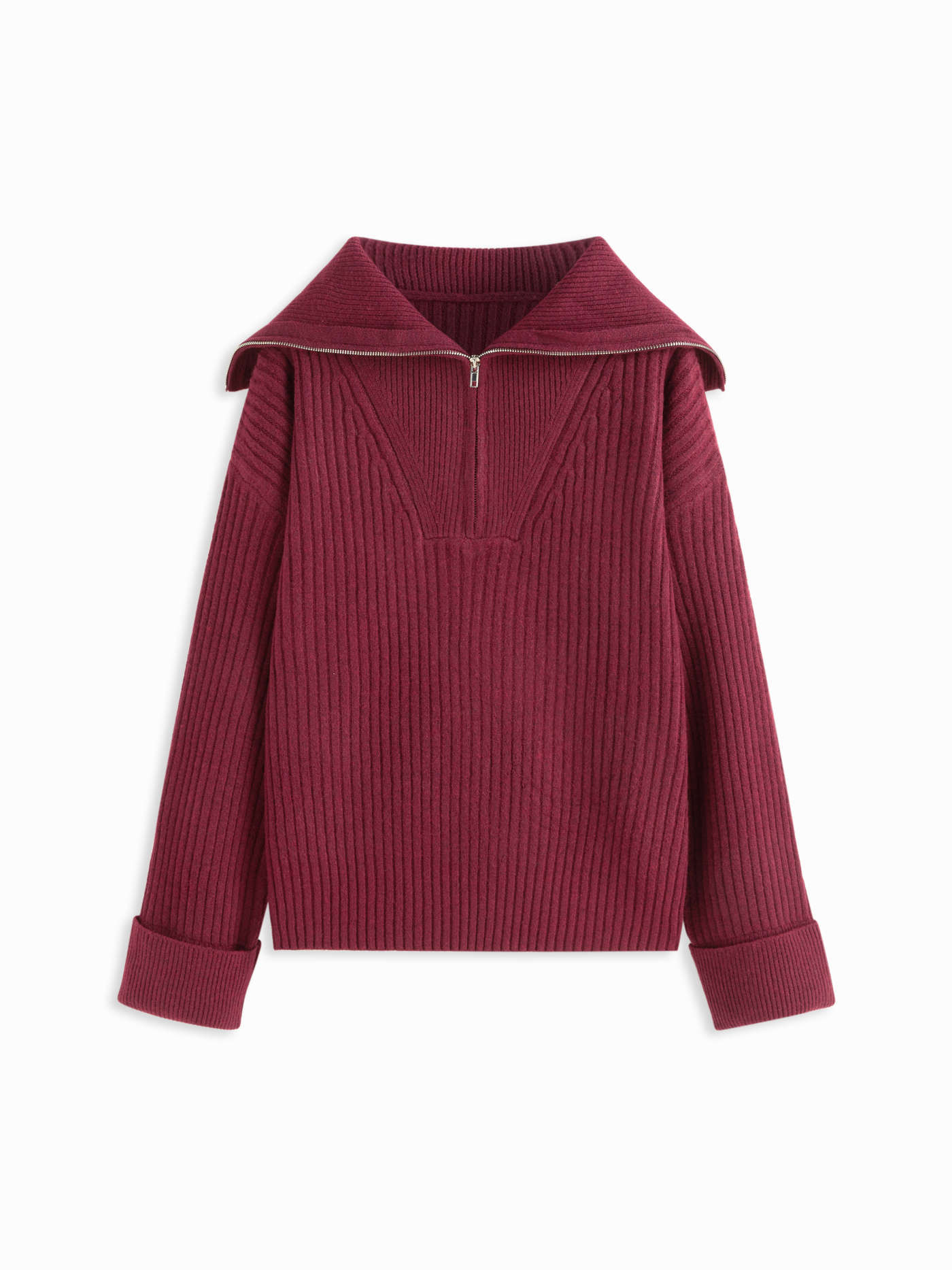 Knit Collar Long Sleeve Half Zip Sweater | Cider