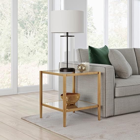 Hera 20'' Wide Square Side Table with Mirror Shelf in Brass | Amazon (US)