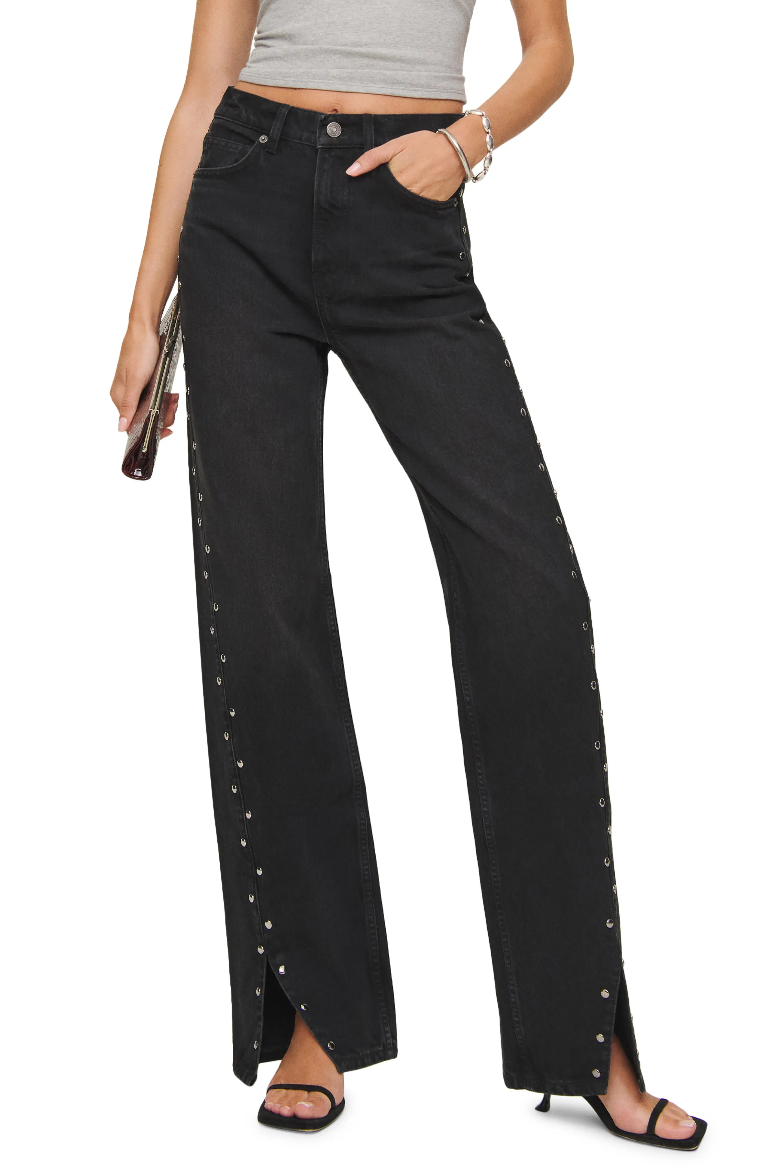 Reformation Cary Studded High Waist Slouchy Wide Leg Jeans (Women) | Nordstrom | Nordstrom