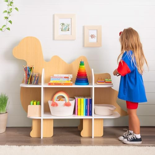 OOOK Children Dinosaur Bookshelf, 2-Tier Toddler Bookshelf, Dino Kids Bookcase and Toy Storage Or... | Amazon (US)