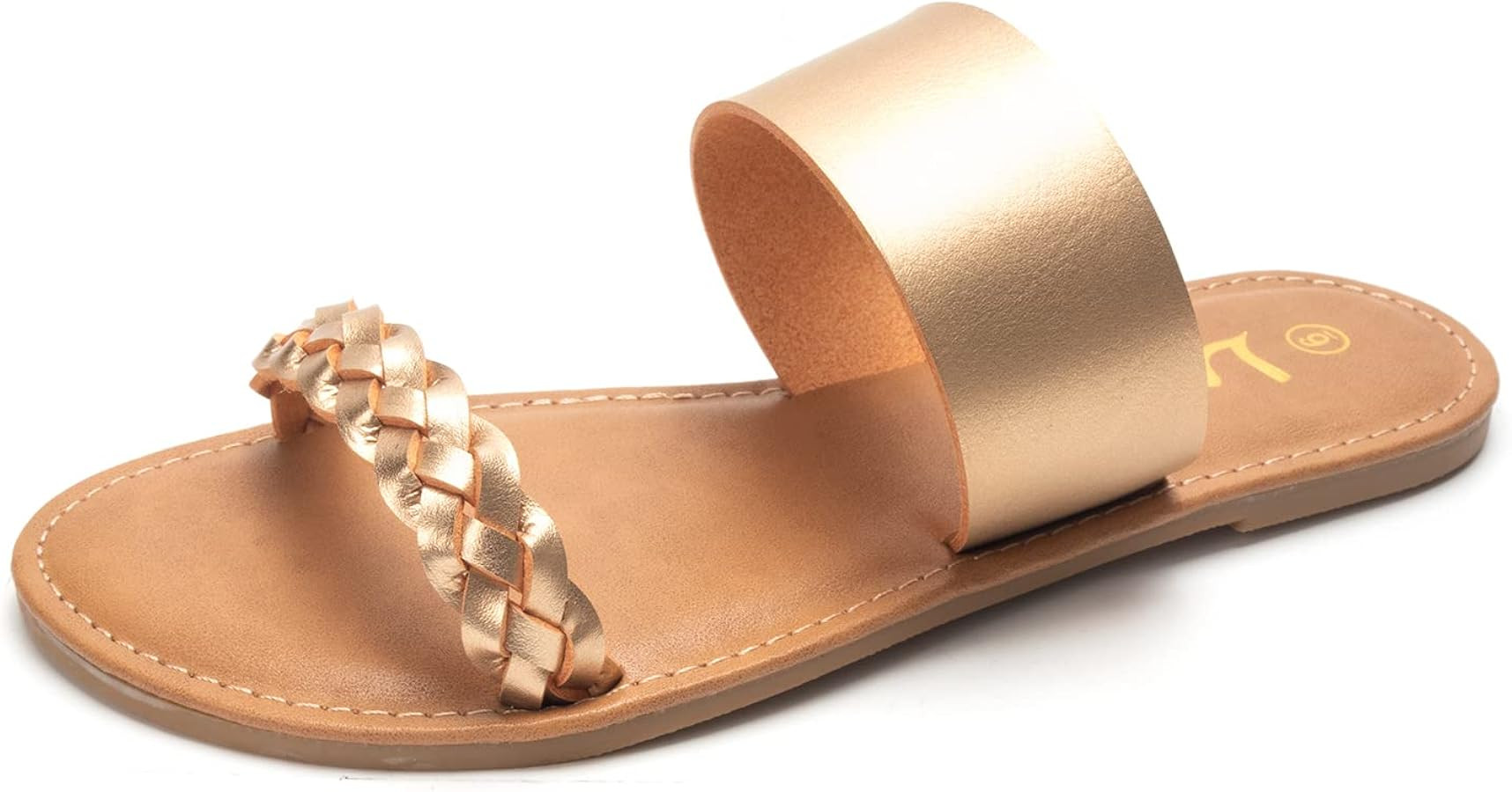 LM Women's Braided Slide Sandals Open Toe Two Band Slip On Flat Sandals Casual Summer Sandals | Amazon (US)