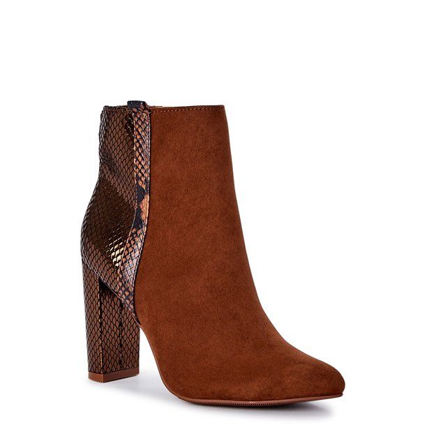 Scoop Women's Snake Mixed Media Heeled Booties | Walmart (US)