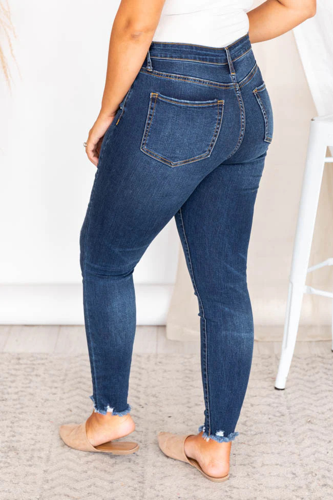 Diana Distressed Hem Dark Wash Skinny Jeans FINAL SALE | Pink Lily