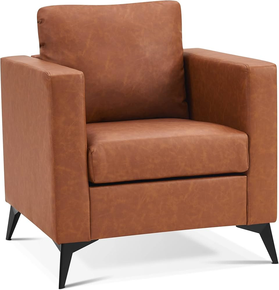 MCombo Modern Accent Chair, Faux Leather Upholstered Single Sofa Armchairs for Living Room Waitin... | Amazon (US)