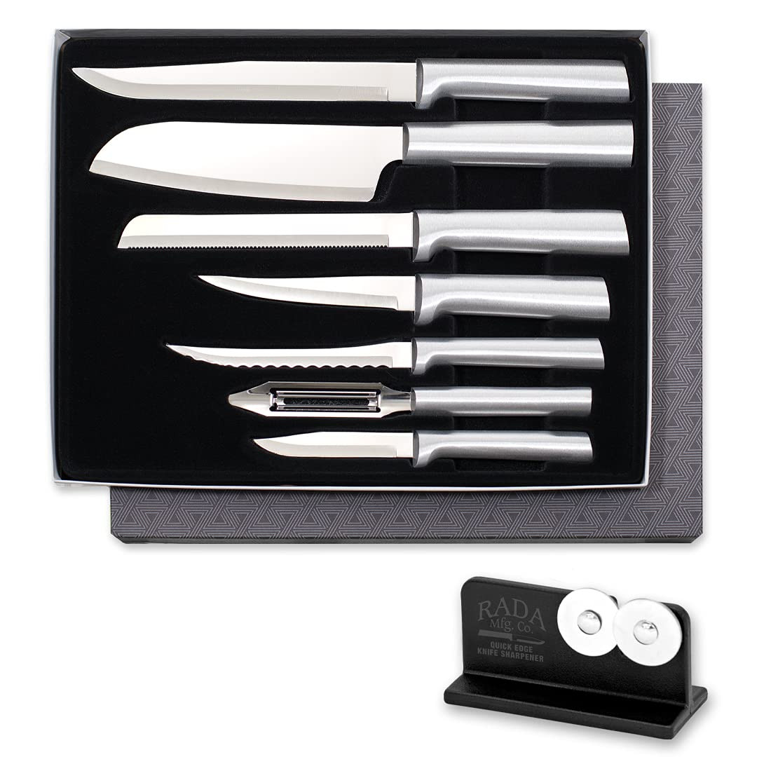 Rada Cutlery 7-piece Starter Knife Gift Set with Quick Edge Sharpener, Silver Handles | Amazon (US)