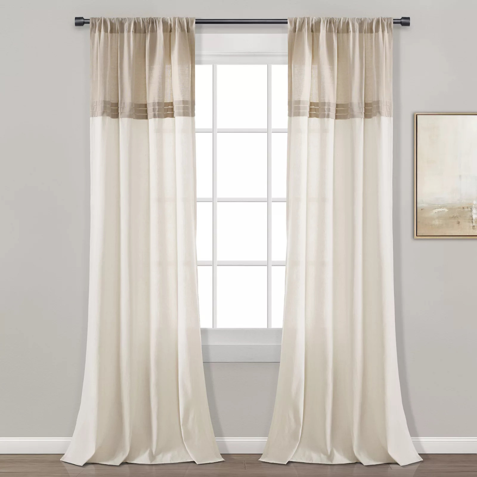 Lush Decor Farmhouse Faux Linen Pair of 2 Colorblock Pleated Window Curtain Panels | Kohl's
