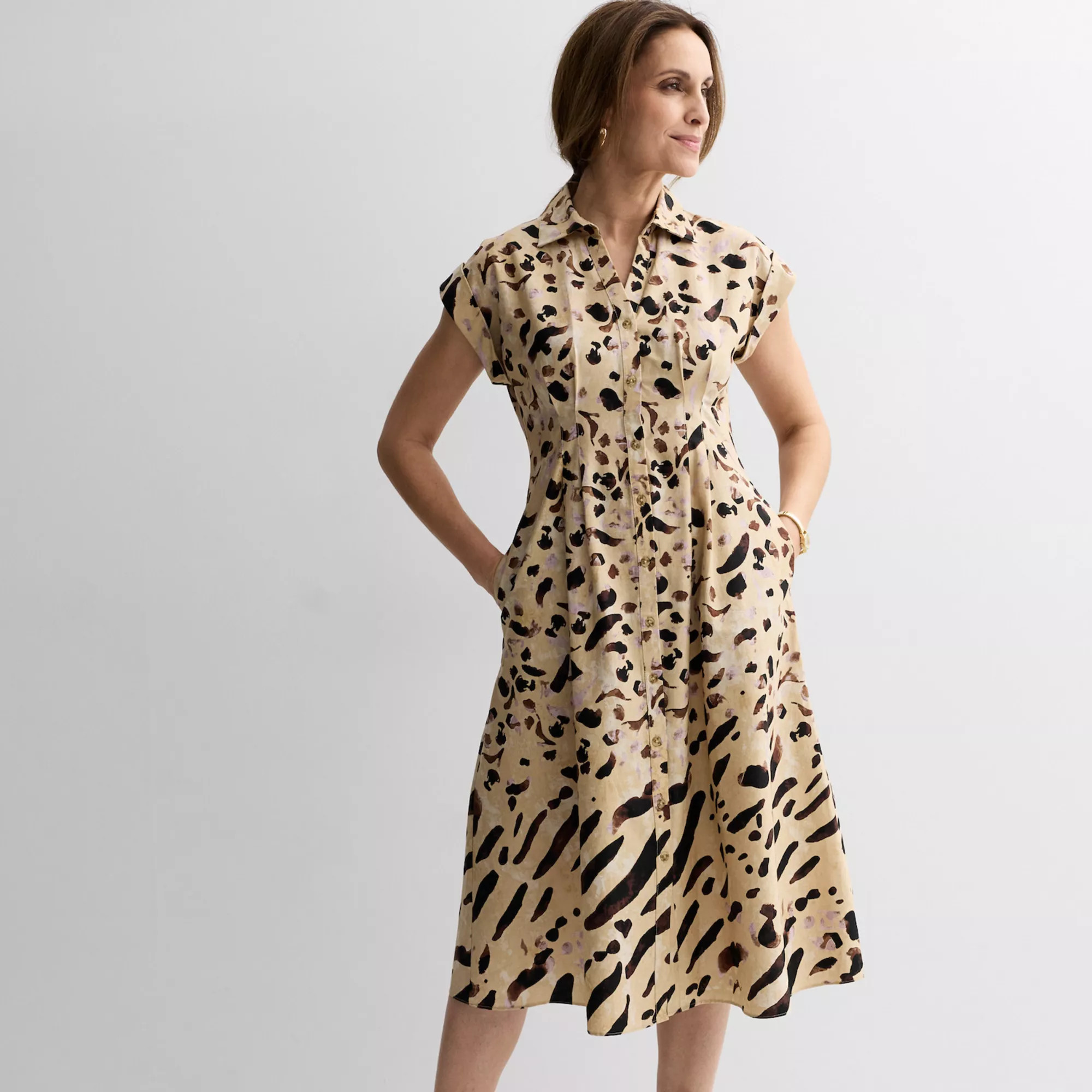 Women's Donna Ricco V-Neck Printed Shirt Dress | Kohl's