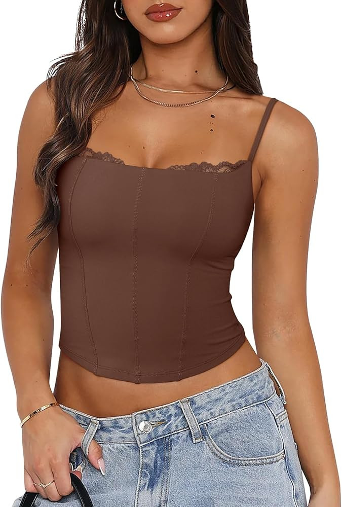 PINKMSTYLE Womens Bustier Corset Tops Spaghetti Strap Camisole Tank Tops Y2K Date Night Going Out... | Amazon (US)