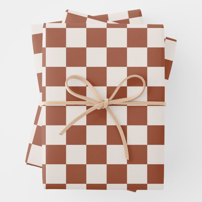 Check Rust Checkered Terracotta Checkerboard Wrapping Paper Sheets | Zazzle