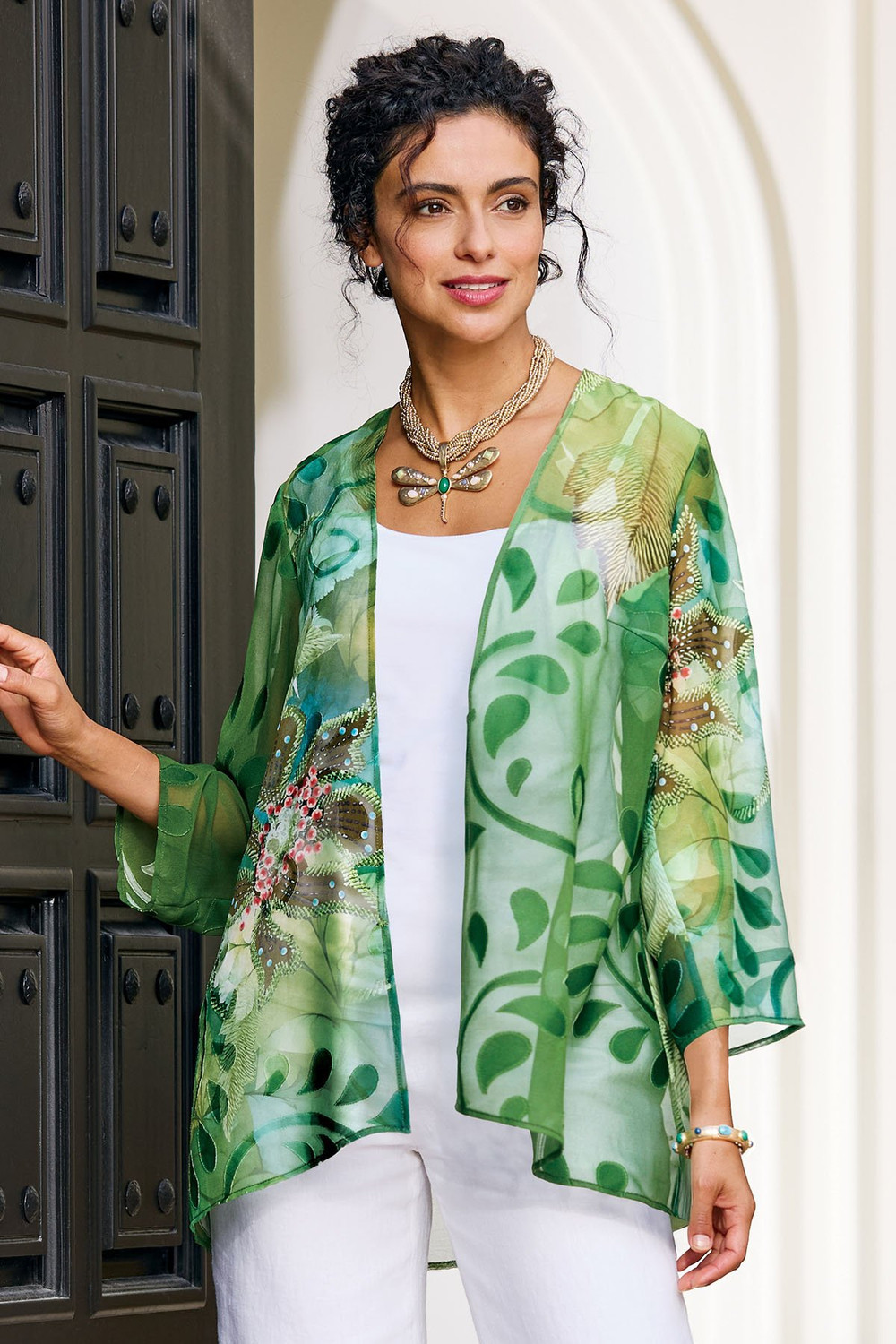 Tropical Chiffon Burnout 3/4 Slv Topper | Soft Surroundings