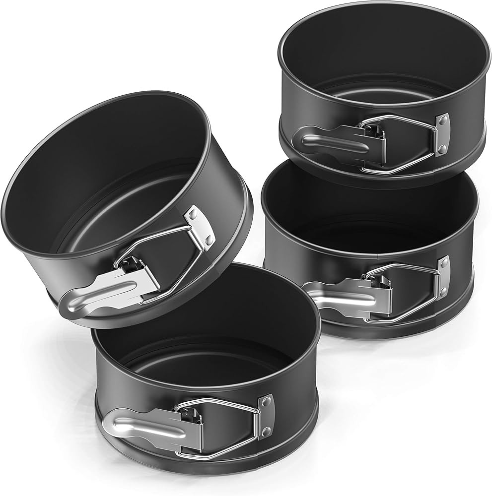 4-Inch Springform Cake Pan Set - Pack Of 4 4.5in Round Steel Baking Pans, Small Spring Form Nonst... | Amazon (US)