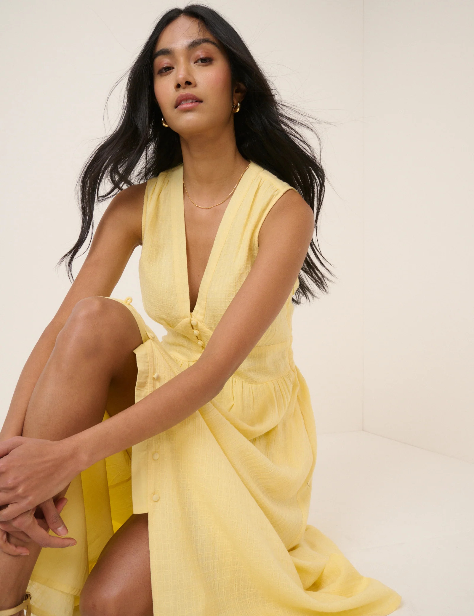 Butter Yellow Sleeveless Starlight Midi Dress | Nobody's Child