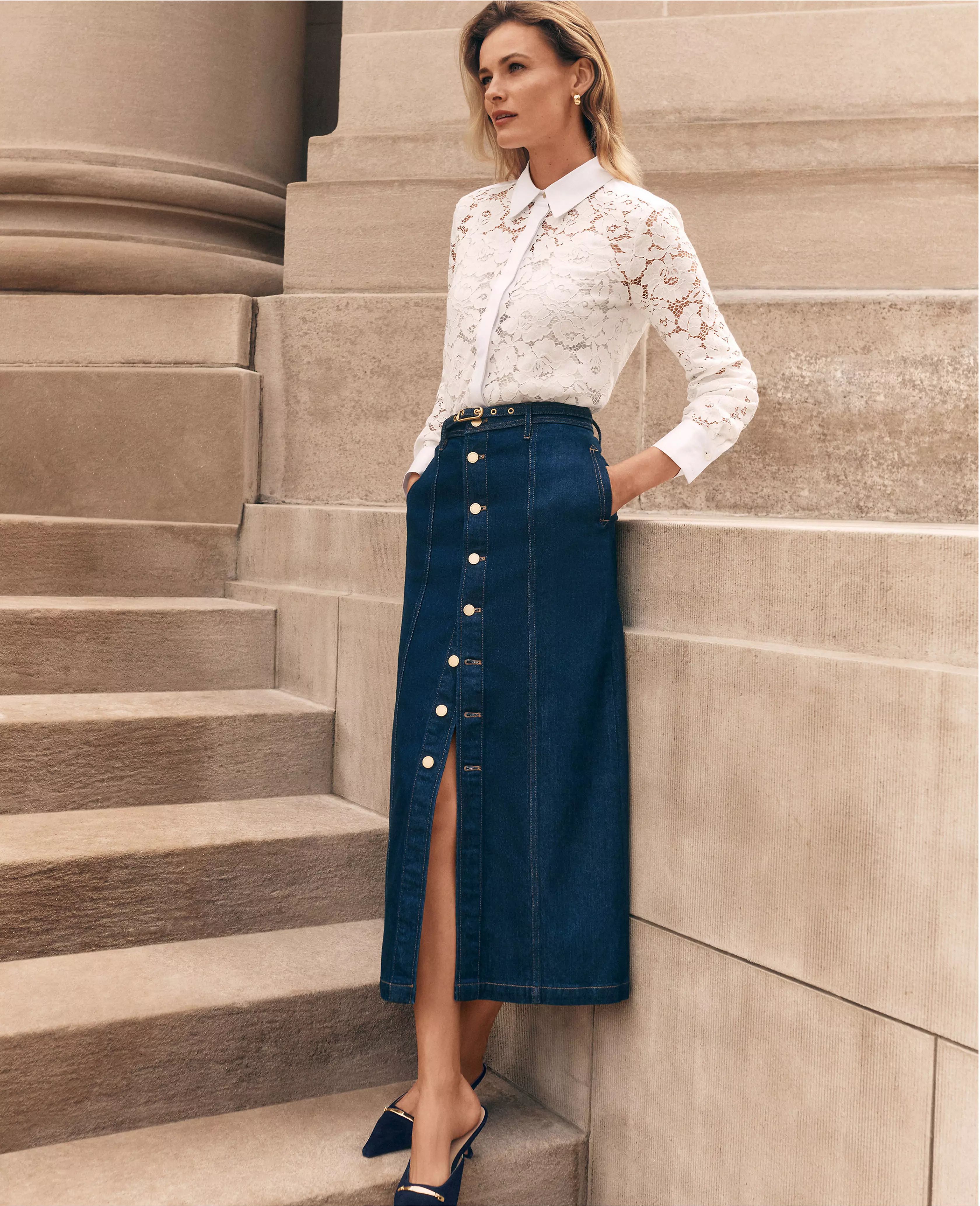 Belted Denim Skirt in Classic Rinse | Ann Taylor (US)